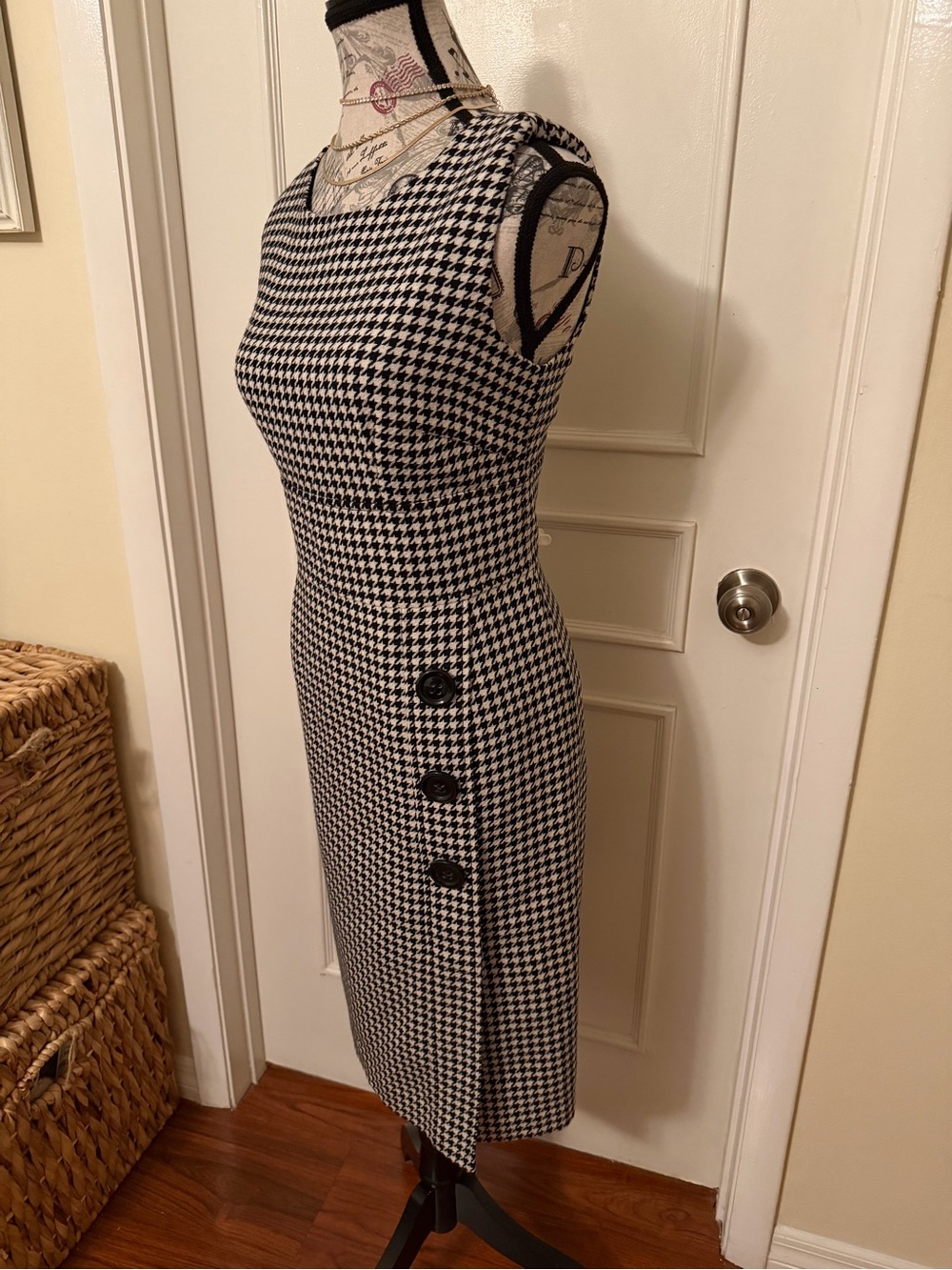 Talbots Black and White Houndstooth Midi Sheath Dress - Picture 4 of 15